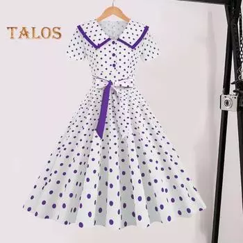 Женское праздничное платье Vinatge, большой подол, контрастный цвет, точечный принт, высокая талия с поясом, молния сзади, короткий рукав, кукольный воротник, 50-е, 60-е годы, выпускной, свадьба, принцесса S красный