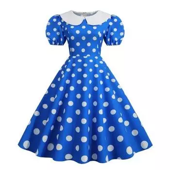 Женское праздничное платье Vinatge с большим подолом, контрастным цветом, точечным принтом, высокой талией, молнией сзади, короткими рукавами-пузырьками, кукольным воротником, 50-х, 60-х годов, свадебное платье принцессы для выпускного вечера S