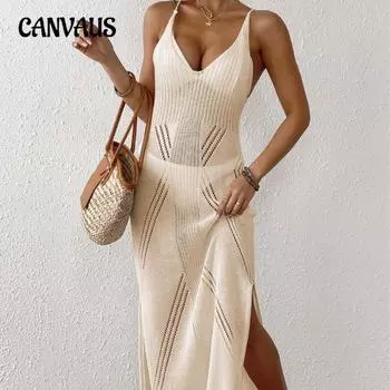 Женское праздничное пляжное платье с бретельками и разрезом, сексуальное длинное платье One size белый