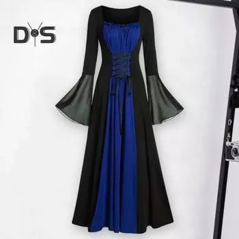 Женское придворное платье с квадратным воротником и узкой талией, расклешенный пуловер с длинными рукавами, винтажное платье в готическом стиле, вечерняя одежда для женщин, дворец, средневековый 2XL вино красного