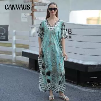 Женское прикрытие с принтом перьев, свободное пляжное платье больших размеров, бикини, солнечная рубашка One Size
