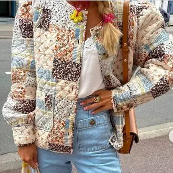 Женское принтованное винтажное хлопковое пальто L