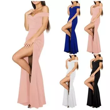 Женское приталенное длинное вечернее платье с разрезом, коктейльное платье для выпускного вечера, официальное свадебное платье L чёрный