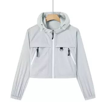 Женское Прохладное, Дышащее, Универсальное Короткое Пальто, Женская Свободная, Легкая, Дышащая Уличная Солнцезащитная Кожаная Одежда с Капюшоном XL серый