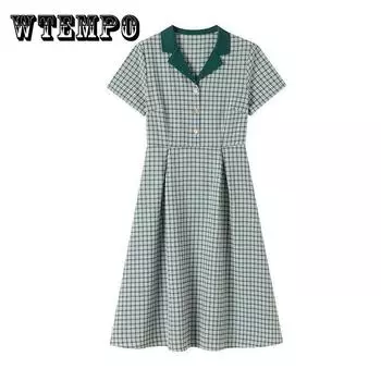 Женское простое элегантное нежное клетчатое платье, летнее французское винтажное тонкое повседневное платье средней длины XL