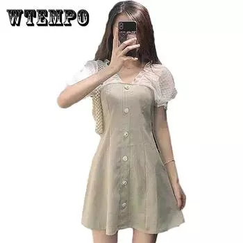 Женское простое французское винтажное элегантное платье, мягкое, милое, маленькое свежее, тонкое повседневное платье с v-образным вырезом XL