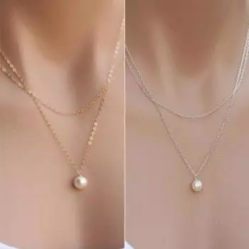 Женское простое многослойное круглое ожерелье-цепочка с подвеской из искусственного жемчуга
