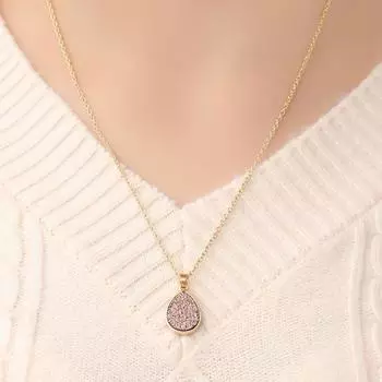 Женское простое ожерелье с подвеской из смолы в форме капли воды с блестящей поверхностью, ювелирный подарок шампанского