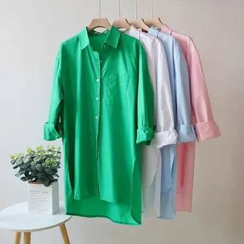 Женское простое платье-рубашка с длинным рукавом, весна-осень, элегантное свободное платье с лацканами, длинная блузка, офисные повседневные топы с карманами 30094 S зелёный