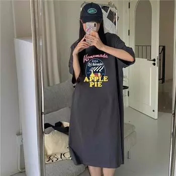 Женское простое повседневное платье с круглым вырезом и короткими рукавами, с принтом в виде букв, летнее длинное платье с разрезом M белый