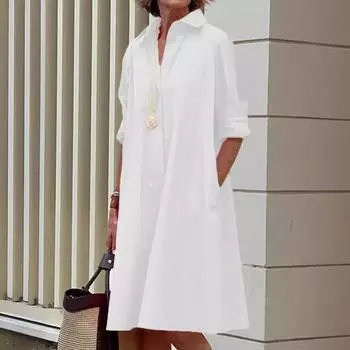 Женское простое свободное платье-рубашка с длинными рукавами Повседневные платья S чёрный