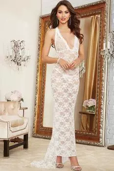 Женское прозрачное кружевное нарядное платье «рыбка», белое