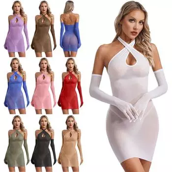 Женское прозрачное мини-платье, женская пижама, облегающее платье с вырезами, облегающее эластичное платье с открытой спиной, комплект для танцев на пилоне One Size