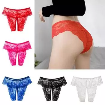 Женское прозрачное нижнее белье, трусики с вырезами, кружевные стринги с открытой спиной, трусы, сексуальное женское белье XL