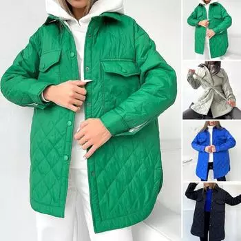 Женское пуховое пальто, однобортное осеннее пальто с карманами и клапанами, однобортное осеннее пальто с лацканами и подкладкой на поясе, кардиган L чёрный