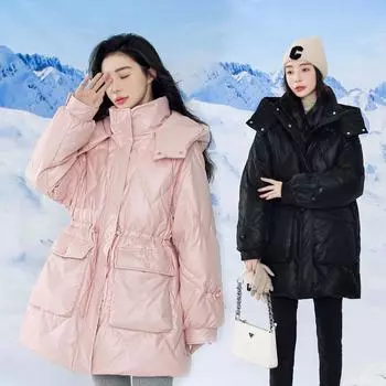 Женское пуховое пальто средней длины с большой талией и большой талией, свободная стирка, очень большой размер XL белый