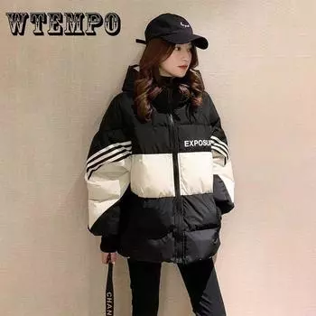 Женское пуховое пальто, утепленная короткая хлопковая стеганая куртка, теплая куртка, корейская версия, свободная куртка для хлеба XL чёрный