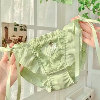 Женское японское милое женское нижнее белье на шнуровке женское чистое хлопковое кружевное сексуальное свежее зеленое M