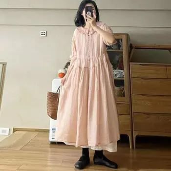 Женское японское платье с рюшами Johnature, летнее женское платье Mori, свободные повседневные простые однотонные платья One Size светло-фиолетовый