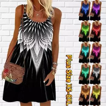 Женское яркое мини-платье с цветочным принтом большого бугенвиллеи Spectabilis, праздничное платье без рукавов, летнее пляжное платье, сарафан XS синий