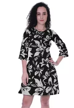 Женское расклешенное платье Moomaya с круглым вырезом и пуговицами, короткое, повседневное, с принтом L чёрный