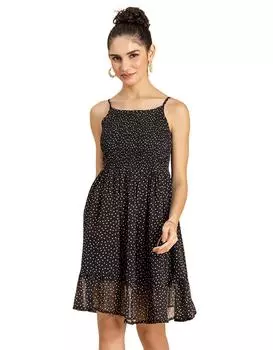 Женское расклешенное платье на бретельках Moomaya, короткое платье с присборенной оборкой и принтом 3XL чёрный