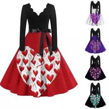 Женское расклешенное платье с принтом для женщин, платье с длинным рукавом, вечерние повседневные платья L