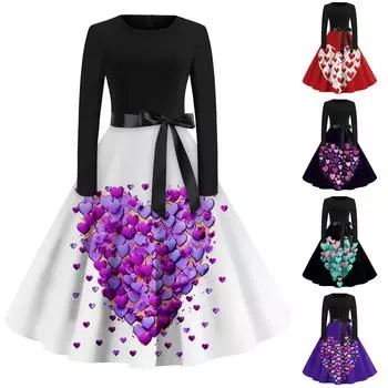 Женское расклешенное платье с принтом для женщин, платье с длинным рукавом, вечерние повседневные платья L