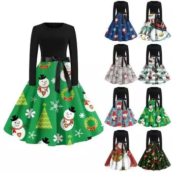 Женское расклешенное платье с принтом на Хэллоуин для женщин, платье с длинным рукавом, вечерние повседневные платья S