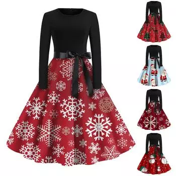 Женское расклешенное платье с принтом на Хэллоуин для женщин, платье с длинным рукавом, вечерние повседневные платья L винный