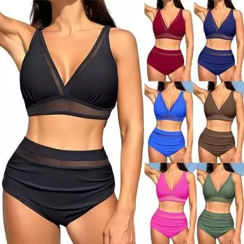 Женское раздельное сексуальное бикини из двух частей в сетку с бюстгальтером и мягким купальником из нержавеющей стали L армия зеленый