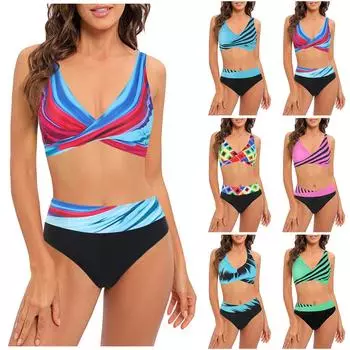 Женское раздельное сексуальное цветное лоскутное бикини с нагрудником без стальной поддержки, купальник M