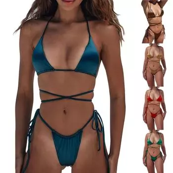 Женское разделенное сексуальное бикини, модное с подкладкой для бюстгальтера, без стального бюстгальтера, купальник L синий