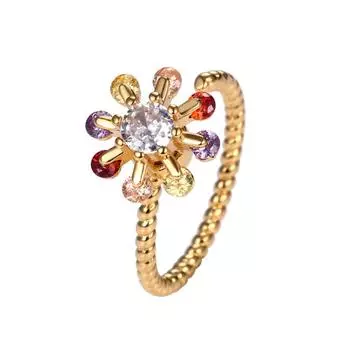 Женское разноцветное кольцо с вращающимся цирконом и драгоценными камнями против тревожности золотой
