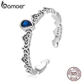 Женское регулируемое кольцо BAMOER из стерлингового серебра 925 пробы с винтажным узором и каплей воды, модные ювелирные изделия 925 silver