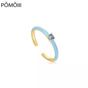 Женское регулируемое кольцо цвета пудры с синей эмалью и кубическим цирконием, открытое кольцо в стиле Богемии, роскошное качество