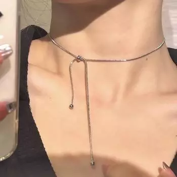 Женское регулируемое колье с круглыми бусинами, простой японский и корейский кулон с кисточкой, двойное колье-цепочка на ключицы