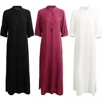 Женское ретро длинное макси элегантное сексуальное женское платье-рубашка с длинным рукавом с длинным рукавом и разрезом S бордовый