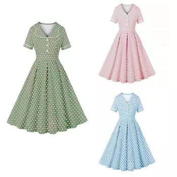 Женское ретро-платье 50-х 60-х годов в стиле Хепберн с принтом в горошек, с короткими рукавами, миди-платье для офиса, невесты, подружек невесты, вечерние платья S розовый