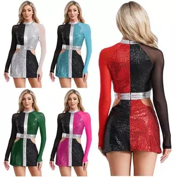 Женское ретро-платье 60-х годов с блестками и длинными рукавами, наряд для вечеринки в ночном клубе S