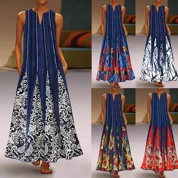 Женское ретро-платье без рукавов с V-образным вырезом и карманами 9632 4XL зелёный