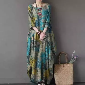 Женское ретро-платье с круглым вырезом и принтом, элегантное длинное платье с семью рукавами 5XL красный