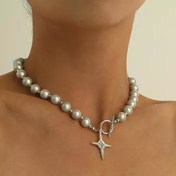 Женское ретро преувеличенное индивидуальное светоотражающее ожерелье из жемчужного сплава серебряный