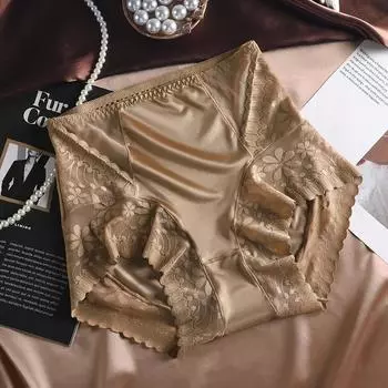 Женское роскошное однотонное нижнее белье, сексуальные трусы из шелковистого атласа с высокой посадкой, кружевные дышащие трусики M чёрный