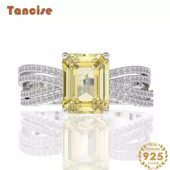 Женское роскошное прямоугольное кольцо изумрудной огранки Tancision из стерлингового серебра 925 пробы с синтетическим полным бриллиантом, прямоугольное кольцо Cheping 7*9 мм 5 жёлтый