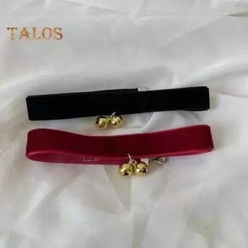 Женское рождественское ожерелье с двумя колокольчиками, регулируемое, медное, бархатное, новогоднее, колье, ошейник, ювелирное украшение для фотосъемки красный