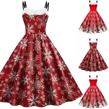 Женское рождественское платье с принтом, красное платье без рукавов XL винный