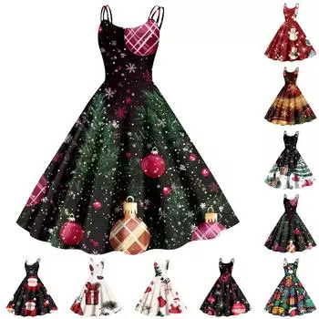 Женское рождественское платье со снежинками и сексуальным облегающим принтом с открытыми плечами в стиле панк-ретро M