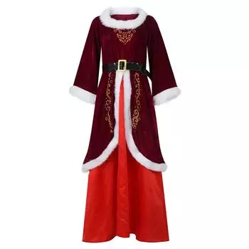 Женское рождественское праздничное платье, длинная юбка для сценического шоу, плюшевое платье с длинными рукавами и шалью XL красный