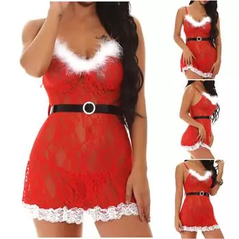 Женское рождественское сексуальное кружевное платье с принтом кролика на бретельках L